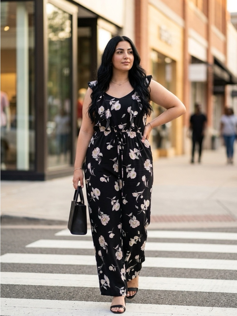 SALE Xhilaration Black Floral Wide-Leg Jumpsuit